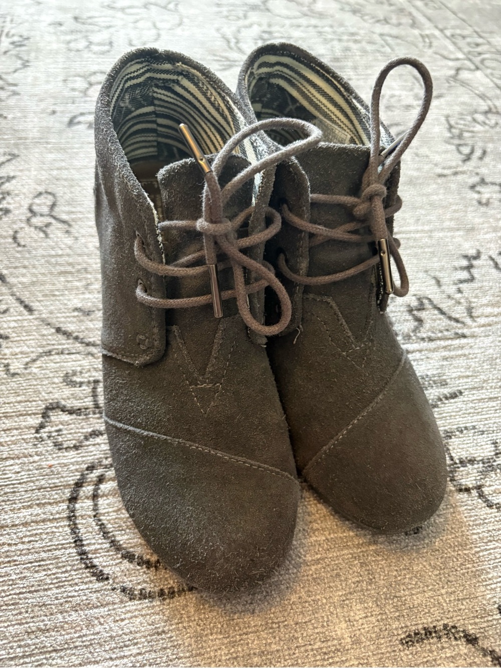 Toms Charcoal Suede Lace-Up Ankle Booties